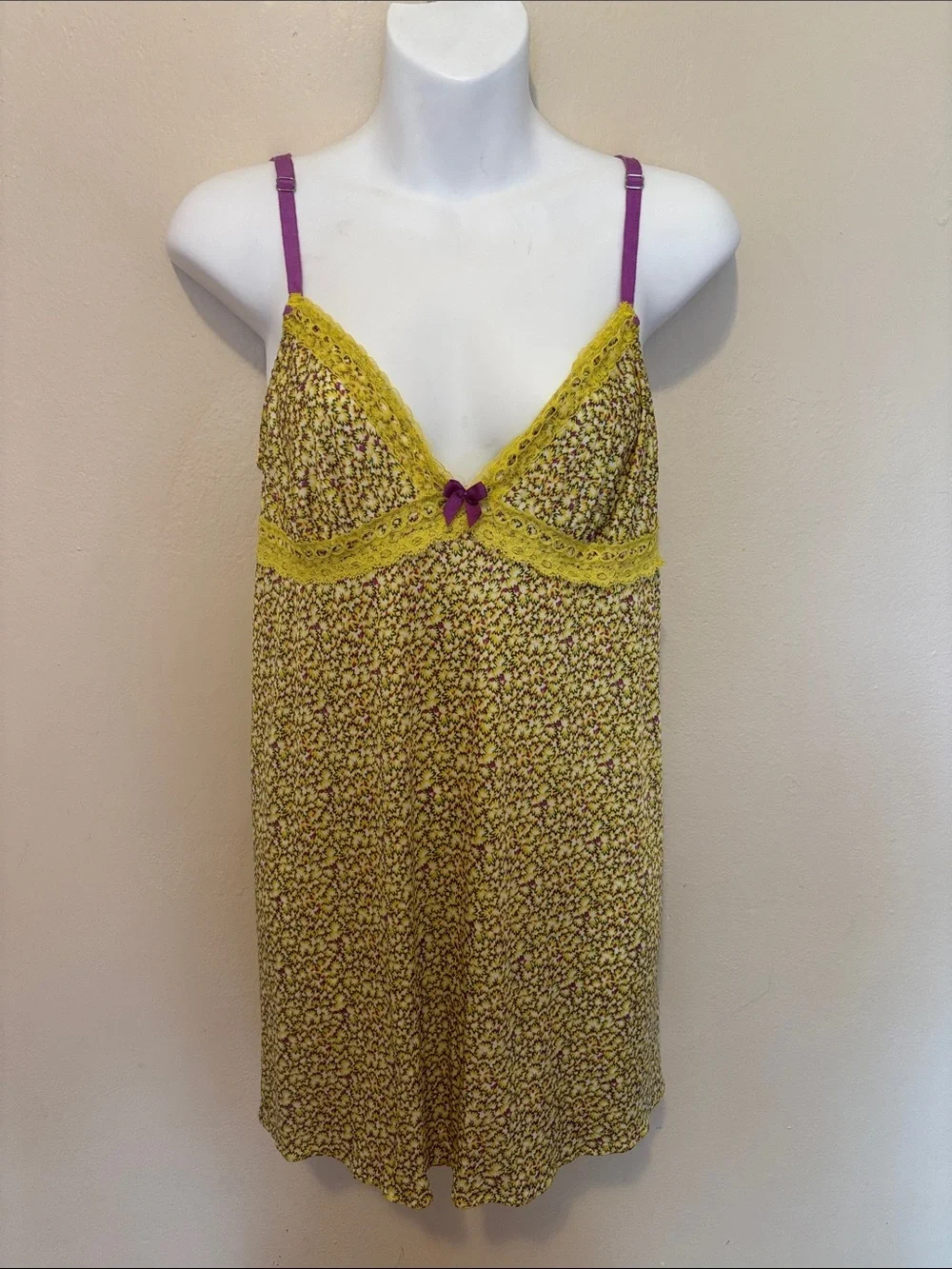 Victoria's Secret Yellow Floral Chemise with Purple Straps